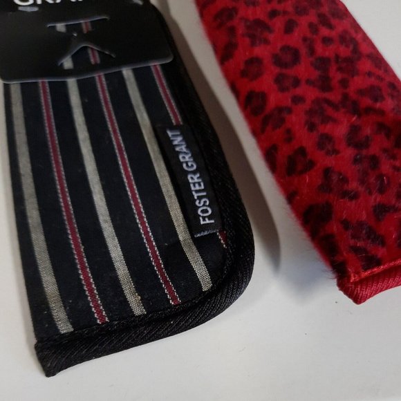 Foster Grant Glasses Case Sleeve Pouch Lot of 2 Red Animal Print Striped Travel - Picture 5 of 5